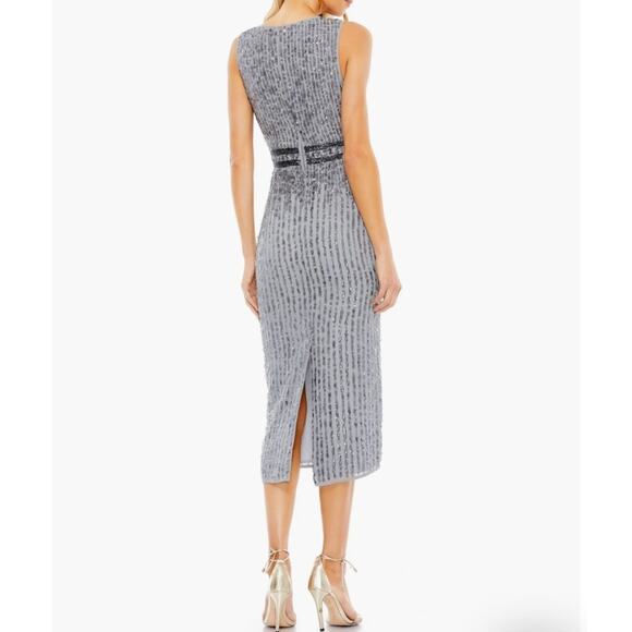 Mac Duggal Sequin Cocktail Dress Metallic Gray Size 4 10508 New - Picture 2 of 8